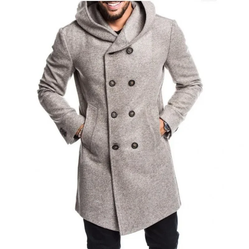 New Men's Coat 2023 Spring Autumn British Men Hooded Silk Floss Woolen Coat Fashion Casual Woolen Coat