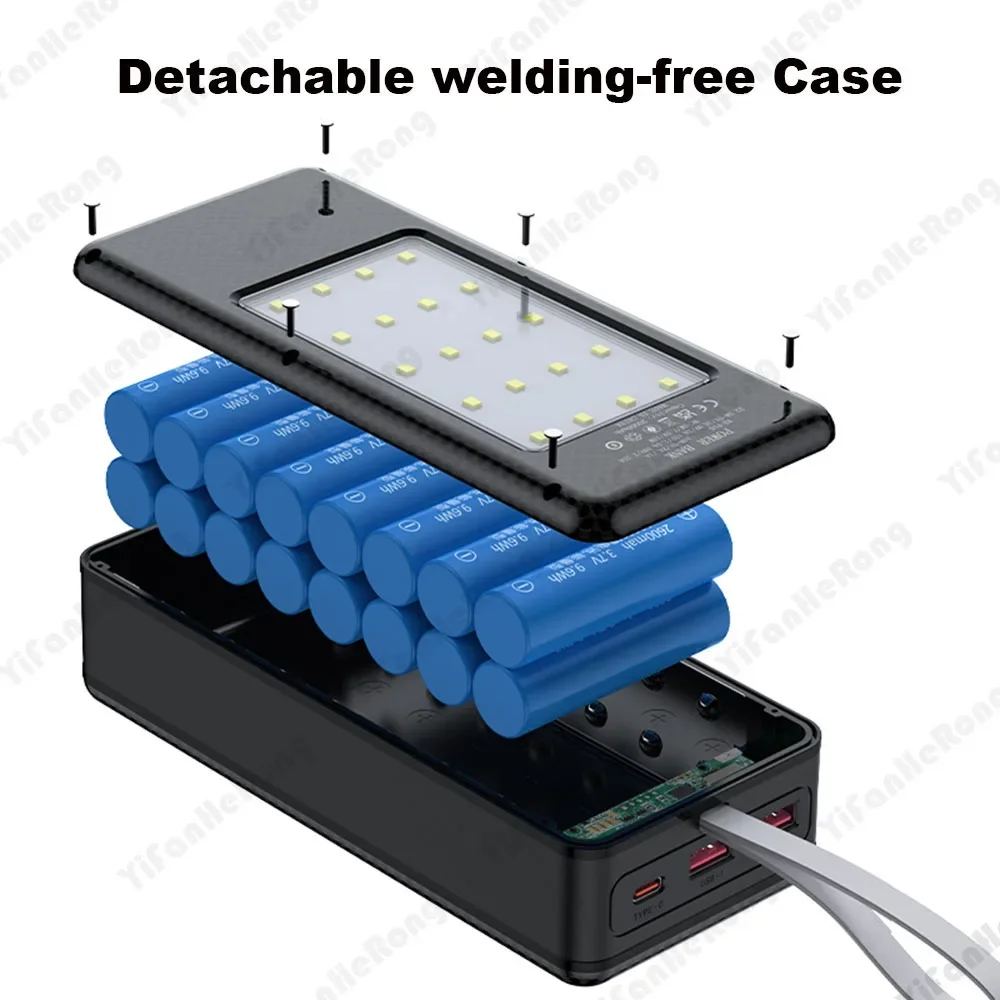 Carcasa para batería externa P16 de 16 piezas para baterías 18650, DIY, con doble USB tipo C, carga inalámbrica de 10W, 22.5W y 15W. Batería no incluida, para teléfono.