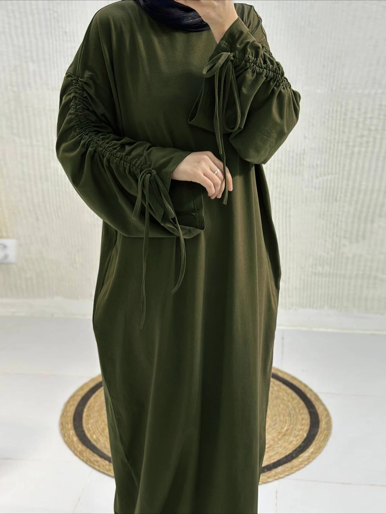 Abito da donna Abaya Dubai Eid Polsino musulmano con coulisse Party Jalabiya Ramadan Lungo Abaya Marocco Caftano Abiti Largos Abito arabo