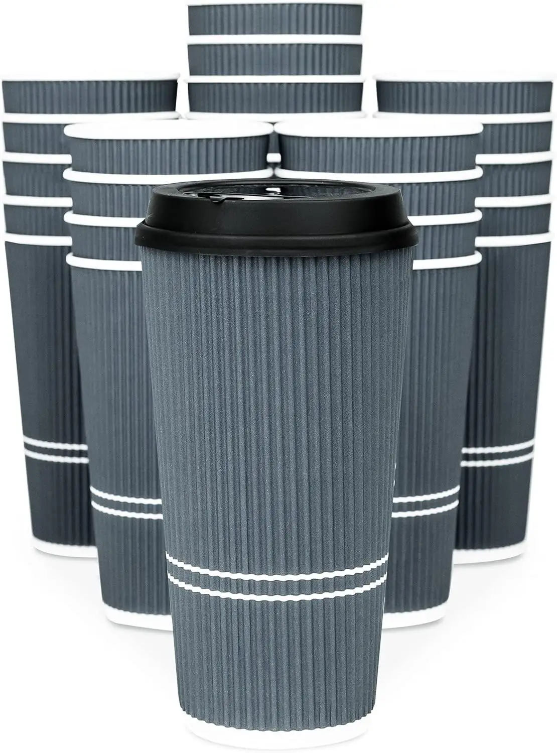 To Go Coffee Cups With Lids - 22 oz Disposable Coffee Cup With Lid. Large Togo Travel Paper Ripple Hot Cups Insulated For Hot