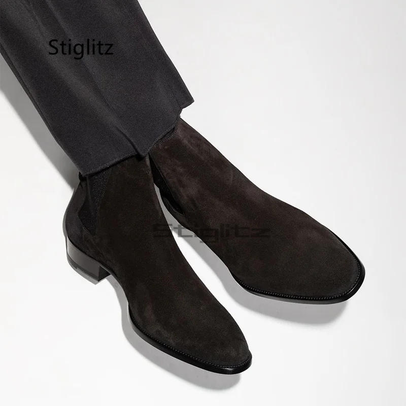 Black Leather Chelsea Boots Men Shoes Fashion Versatile Business Casual British Style Classic Slip On Low Heels Ankle Boots