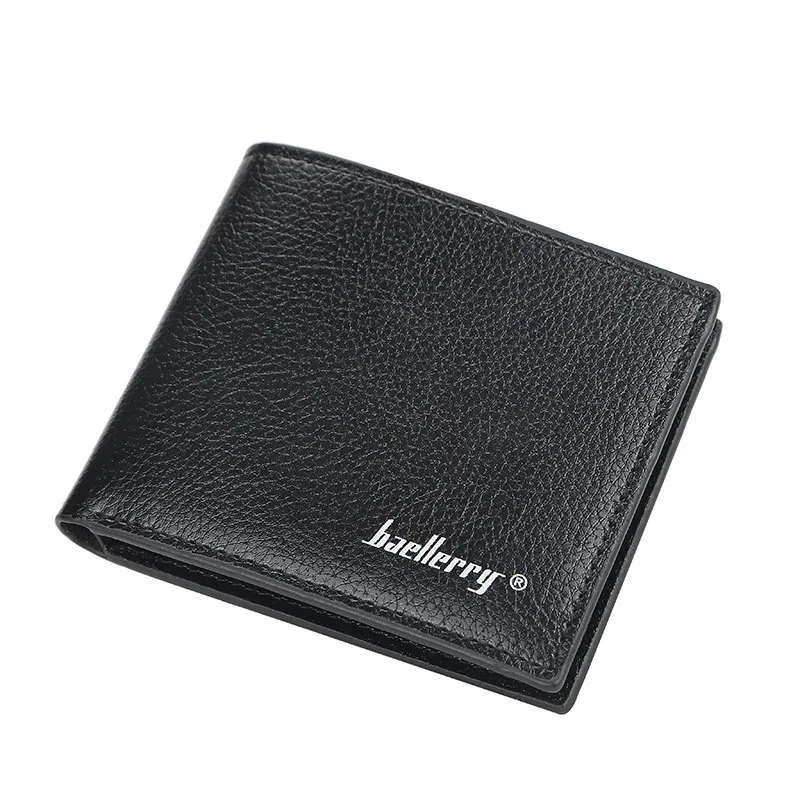 Men's Short Wallet PU Leather Minimalist Bifold Purse Litchi Texture Ultra‑Light Slim Male Wallet Credit Card Holder Cash Pocket