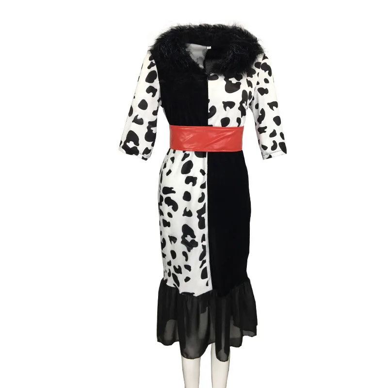 

Cruella De Vil Cosplay Costume, Kuai Shielding White Witch Fur Collar Set Cosplay Performance Costume