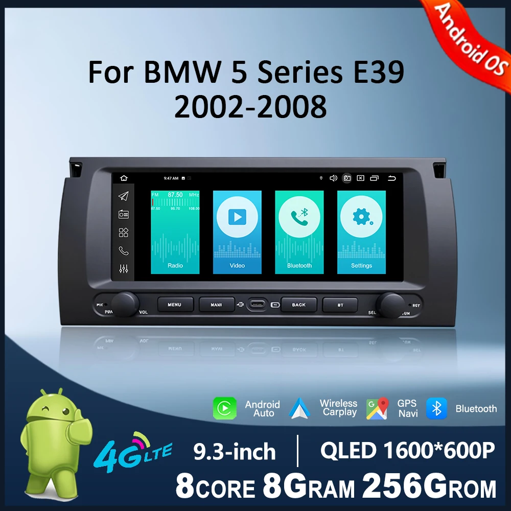 Radio para Auto con Sistema Operativo Android y CarPlay Inalámbrico para BMW Serie 5 E39 2002-2008, Pantalla Táctil, Reproductor Multimedia, DSP, WiFi, 4G, GPS, Navegación