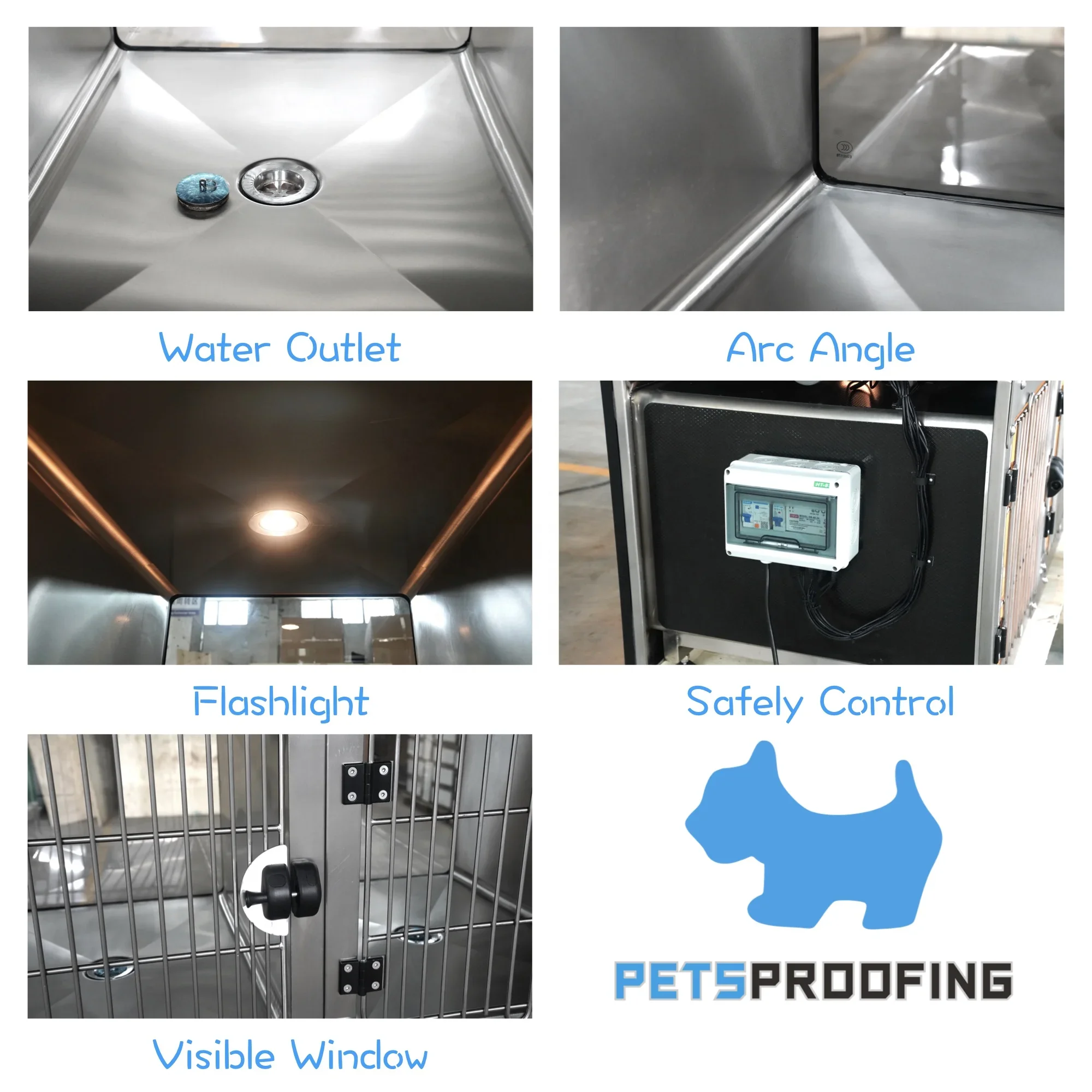 Petsproofing High Quality Stainless Steel Multifunctional Indoor Pet Cage for Vet Clinics Hospitals Dog Owners