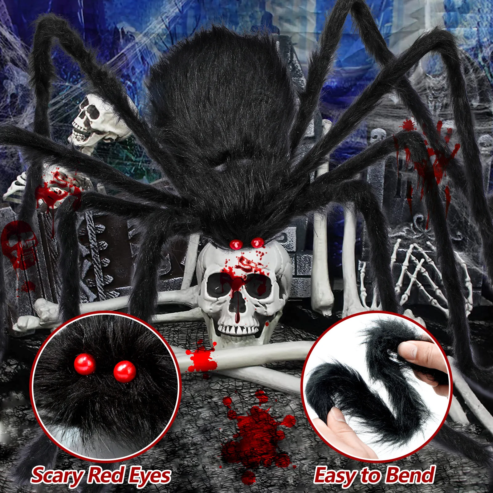 Halloween-Dekoration, schwarze Spinne, Horror-Elemente, Halloween-Dekoration, Heimdekoration, Party-Requisiten, riesige Spinne im Freien, Dekoration – Detail 9