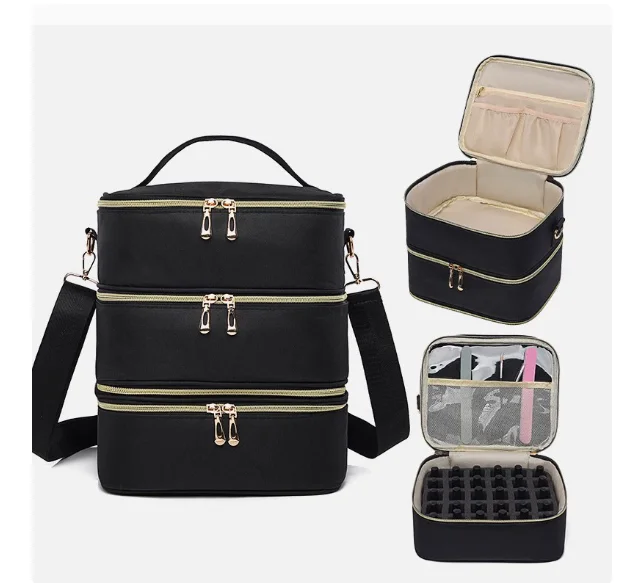 Organizer Bag 60-Bottle Large Capacity Nail Polish Storage Bag Three Layers Removable Shoulder Cosmetic Bag Women Nail Polish
