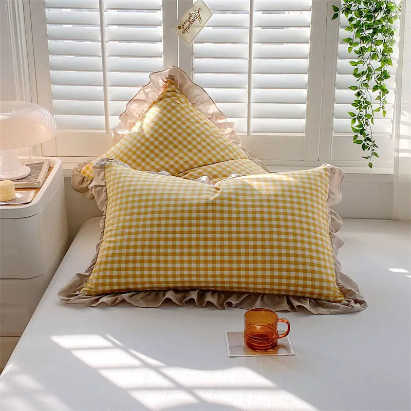 Whole Size Pillowcase Super Soft Diagonal Skin Friendly Small Fresh Lace Plaid Series Single Pillow Cover Kids Student Adult
