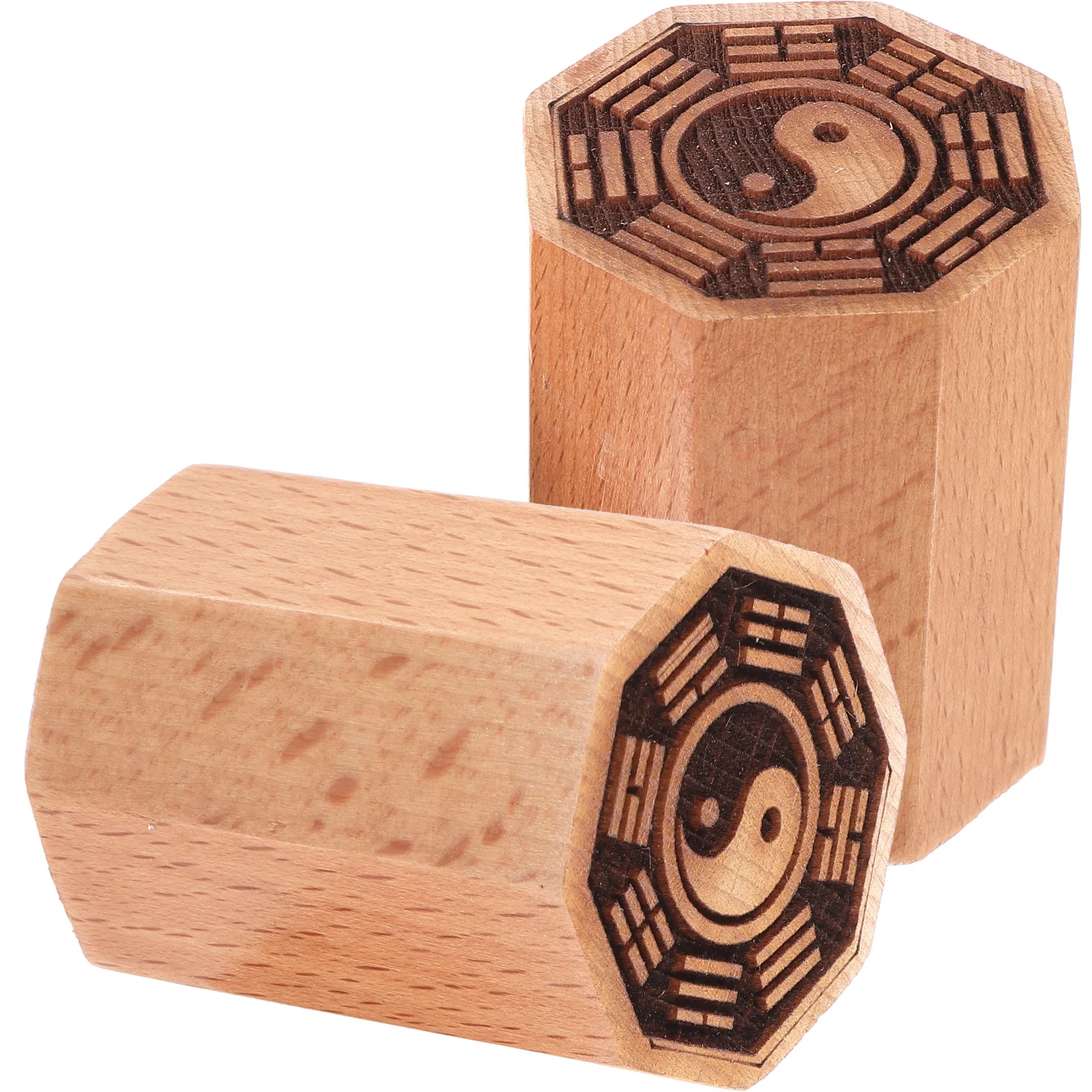 

2Pcs Bagua Pattern Chinese Seal Stamp Wooden Handle Reusable Craft Stamper for DIY Art Projects Cultural Collection Home Office