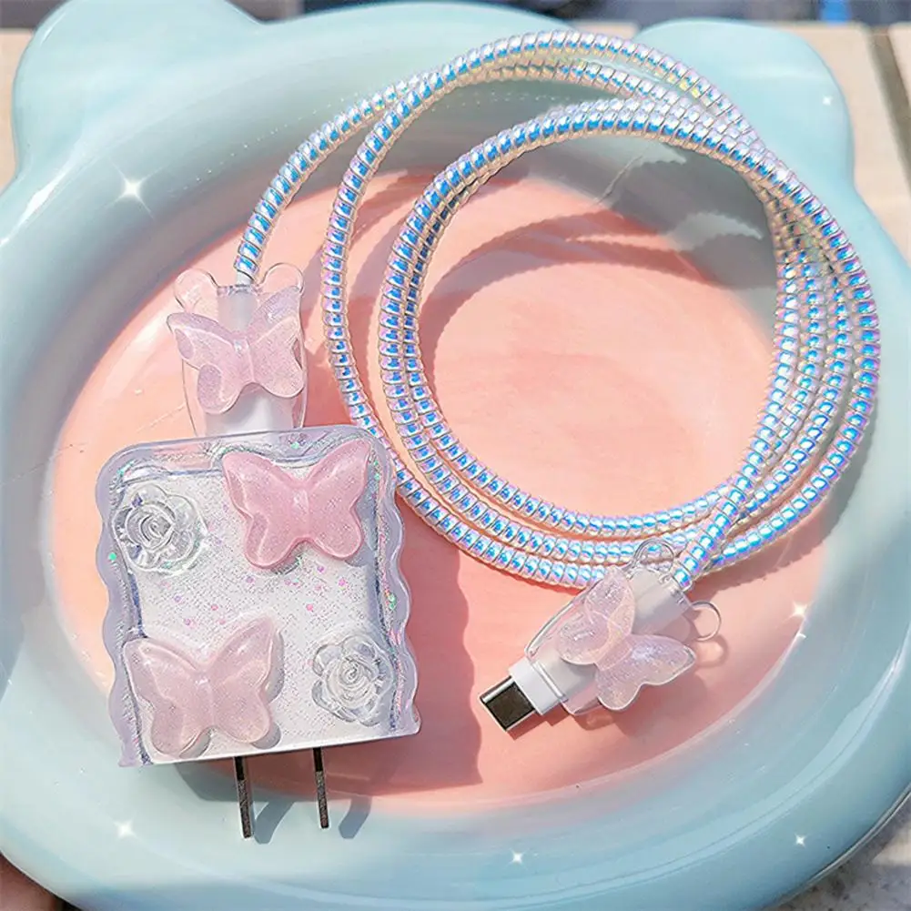 

Usb-c Cable Protective Case 3d Cartoon Butterfly Protective Case for Iphone Charger Set 20w Usb-c Adapter Charging Cable Cord