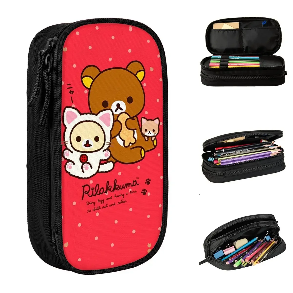 

Rilakkuma Cute Cartoon Pencil Case Kawaii Bear Pencilcases Pen Box Student Large Storage Bag School Supplies Zipper Accessories