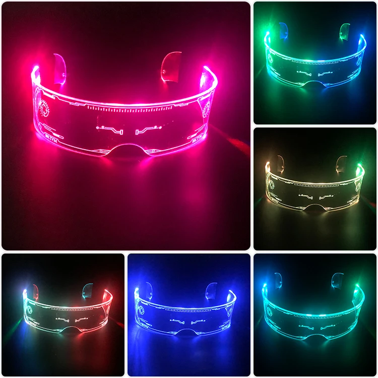 Leuchtende futuristische Cyberpunk-Brille, 7-Farben-Wechsel, leuchtende LED-Brille, blinkende Brille, für Männer und Frauen, Nachtclub-Cosplay-Zubehör – Detail 10