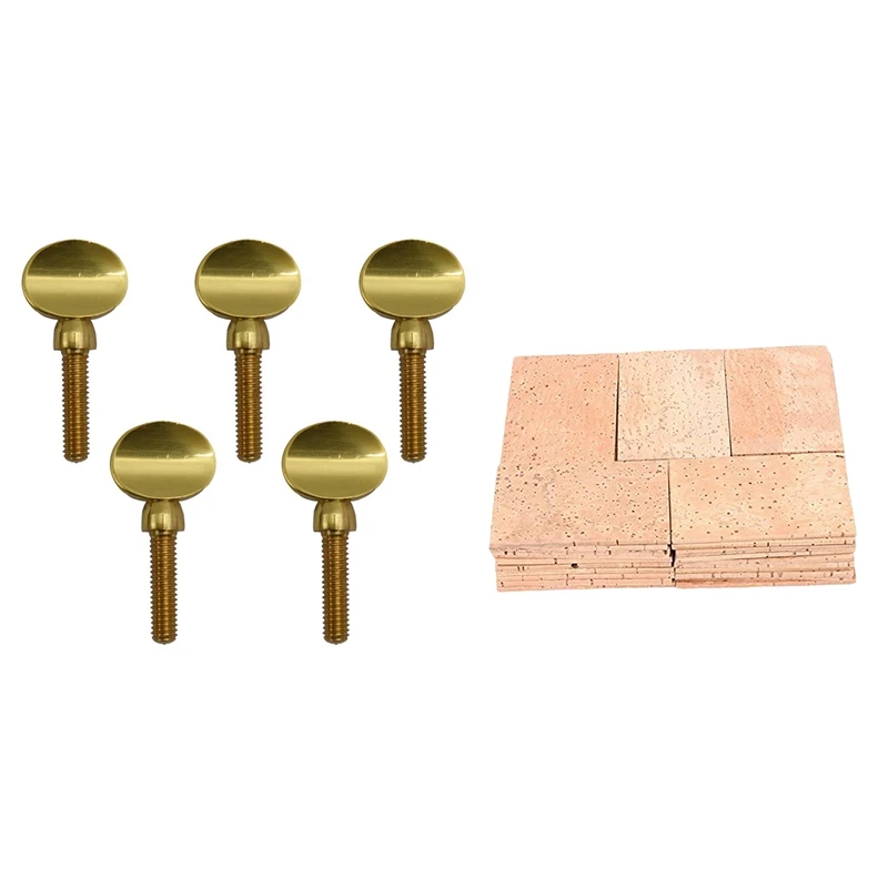 55 Pcs Instrument Parts: 50 Pcs Saxophone Neck Cork Sheet 2Mm Natural Neck Cork Sheet Natural Kit & 5 Pcs Gold Copper Clarinet S