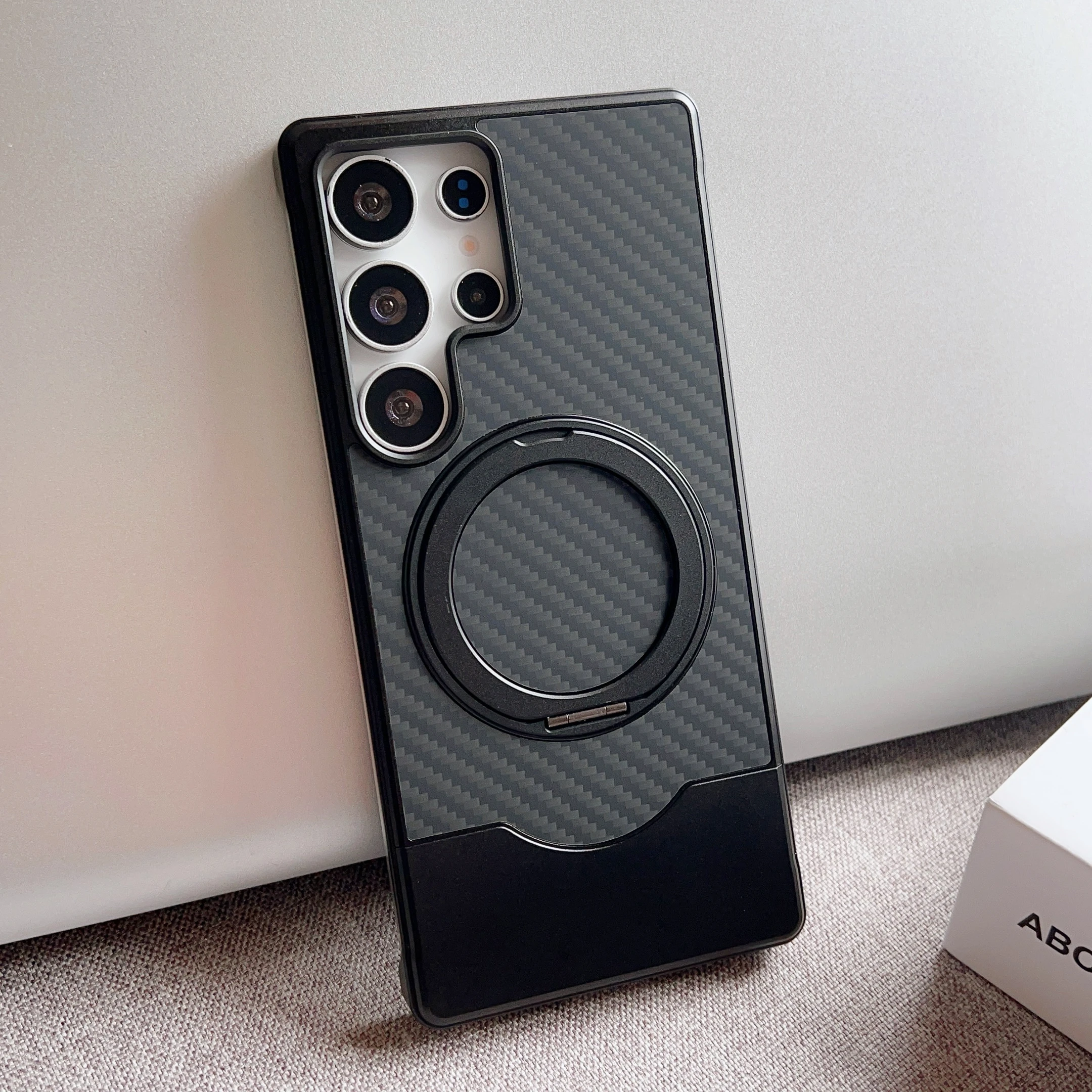 

Origina Magsafe Carbon Fiber Texture Cover For Samsung Galaxy S25 Ultra S24 Ultra S23 Ultra Metal Phone Case with Bracket Holder