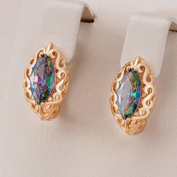 Kinel Hot Colorful Natural Zircon English Earrings for Women 585 Rose Gold Color Ethnic Bride Accessories Daily Fine Jewelry