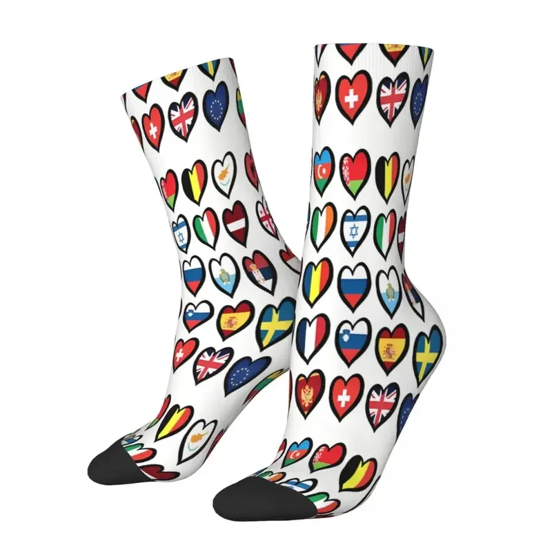 Y2K Eurovision Song Contest Hearts Socks Male Mens Women Winter Stockings Polyester