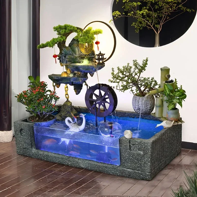 Chinese Courtyard Garden Fish Pond Rockery Landscape Indoor Entrance Balcony Flowing Water Landscape Furnishing Articles