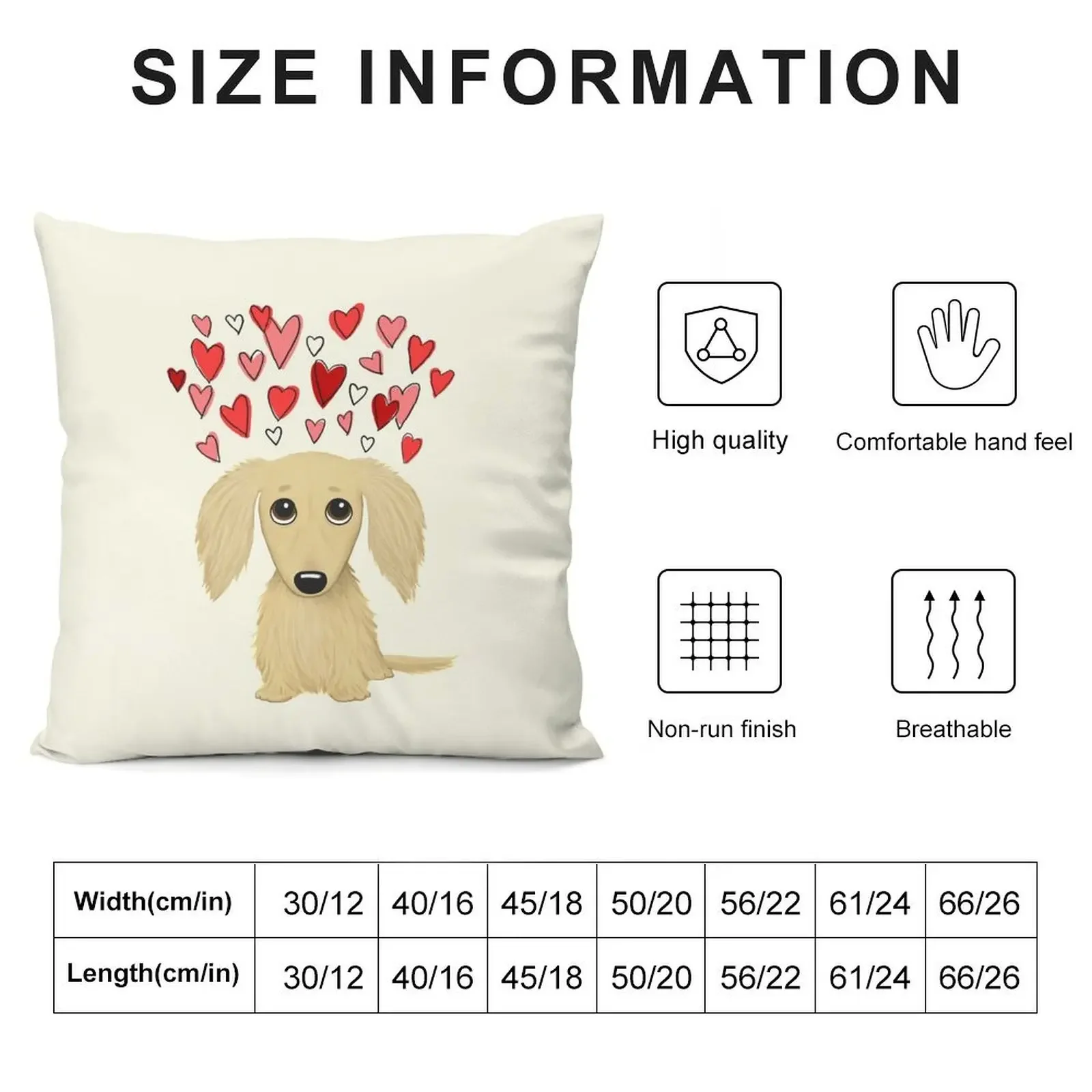 Longhaired Cream Dachshund with Hearts Throw Pillow Decorative Cover For Living Room Cushions Home Decor pillow