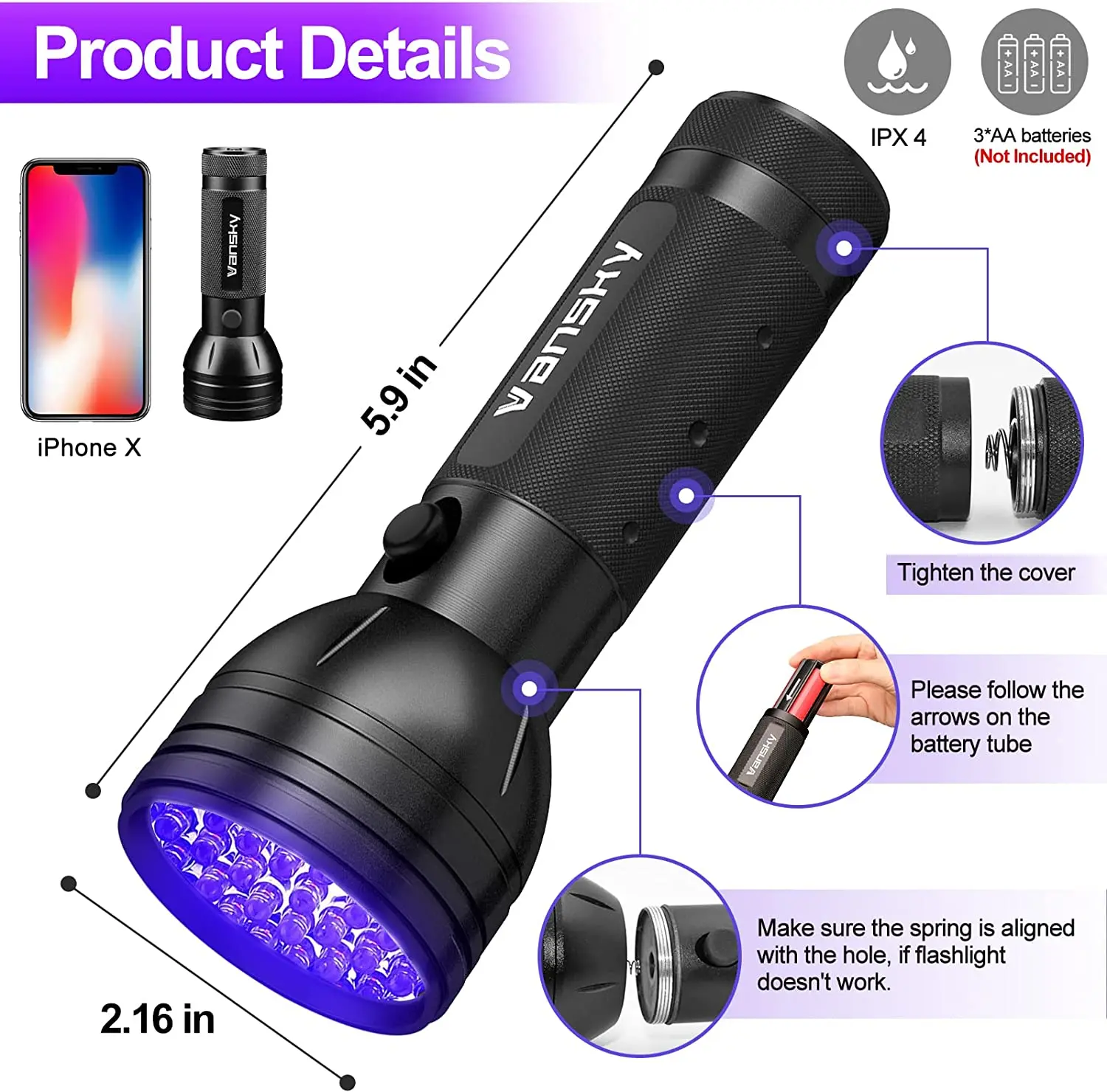 Pet Urine Detector UV Flashlight Black Light, 51 LED for Dog/Cat Urine,Dry Stains,Bed Bug, Matching with Pet Odor Eliminator