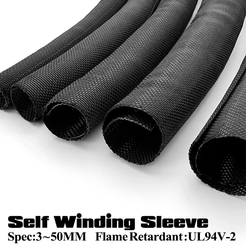 1/2/3/5m Self Closing PET Expandable Braided Sleeve Self-Closed Cable Organiser Self Close Sleeved Cable Protecter ID 3mm-50mm