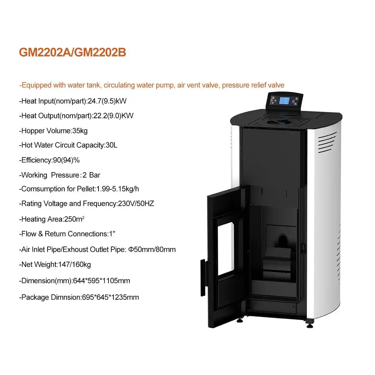 High Efficiency Pellet Heater Smokeless Indoor Firepit for Patio Heating CE Certified Plumbing Hydraulic Pellet Furnace