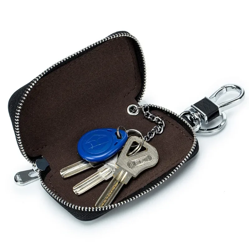 Leather Key Bag Zip Large Capacity Keychain Wallet Cute Coin Purse Short Small Mini Men's Waist Hanging Car Key Organiser Case