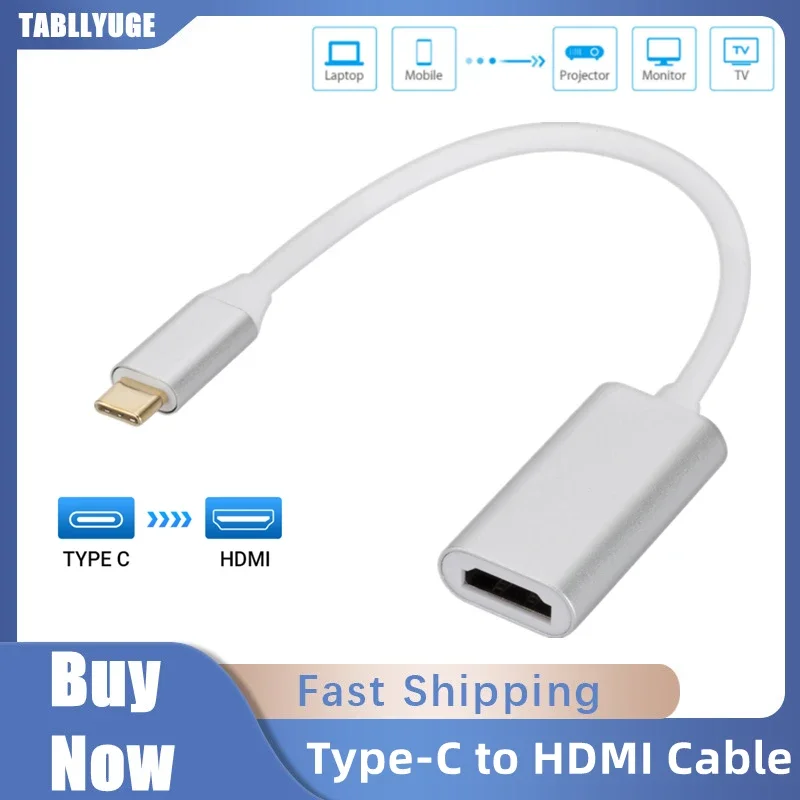 

TABLLYUGE Type-C to HDMI-compatible Cable USB-C to HDMI HD TV Adapter Converter USB 3.1 for Laptop Samsung S8 S9 Huawei Mate 30