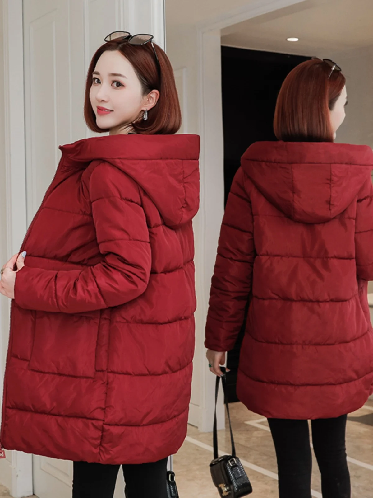 

Hoodedcotton-padded jacket with fat plus size medium and long cotton-padded jacket foreign style winter down cottonpadded jacket