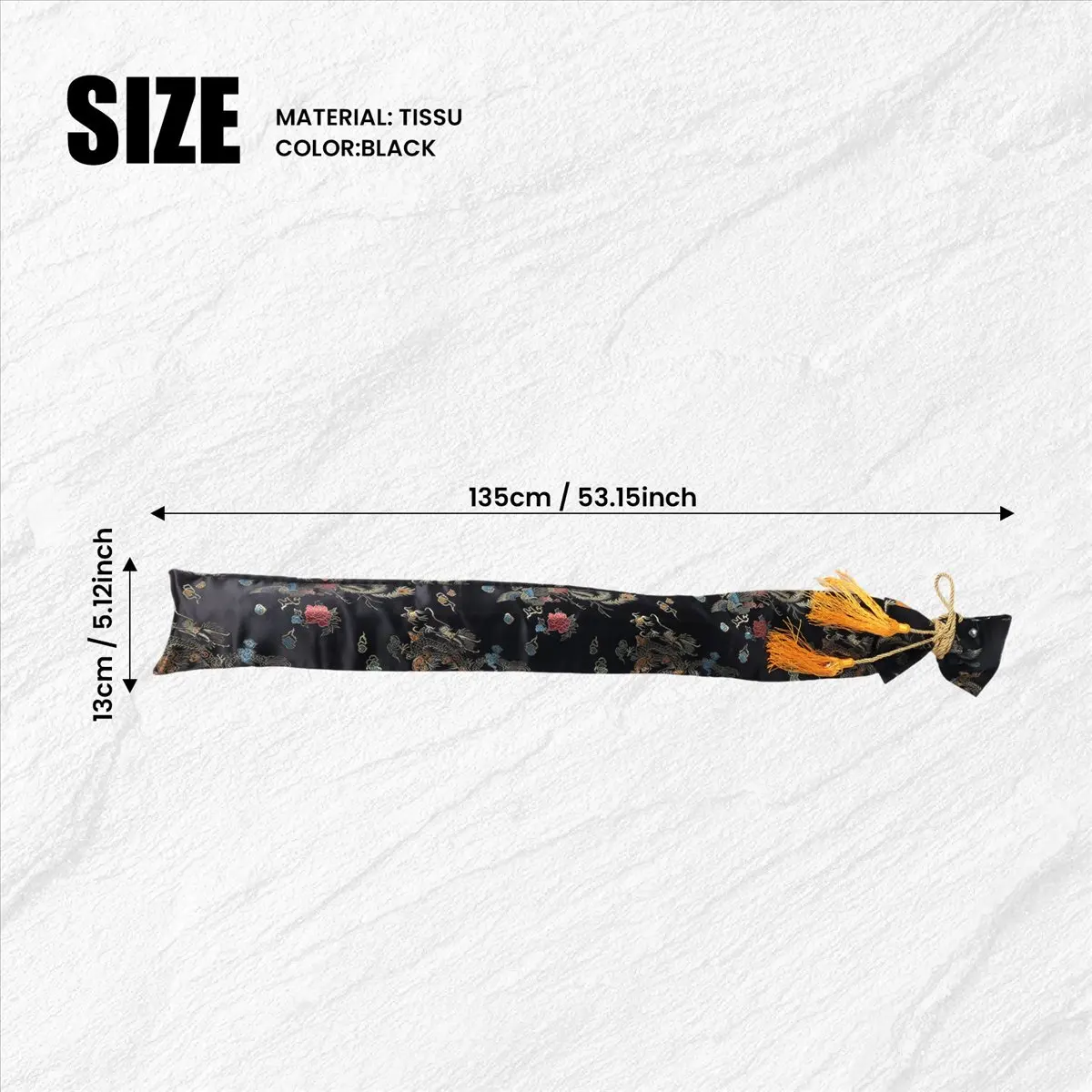 MALL 135cm Dragon and Phoenix Katana Samurai Sword Bag Tissu Black