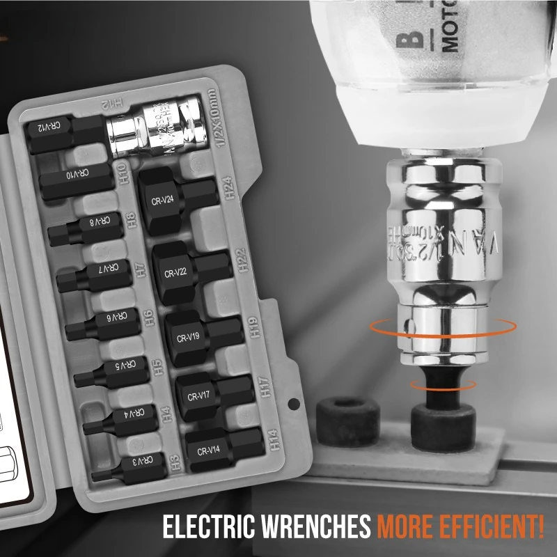 14PCS CR-V Steel Hex Bit Socket Set 1/2" Drive Vehicle Hexagonal Socket Inner Hexagonal Head Suit For H6 H8 H10 H12 H14 Socket