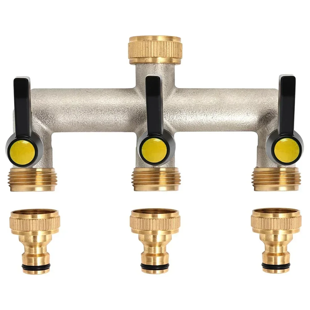 

Sturdy Brass Water Distributor for Faucets Garden Hoses Irrigation 3 way Kit with Individual Control Valves Rust proof