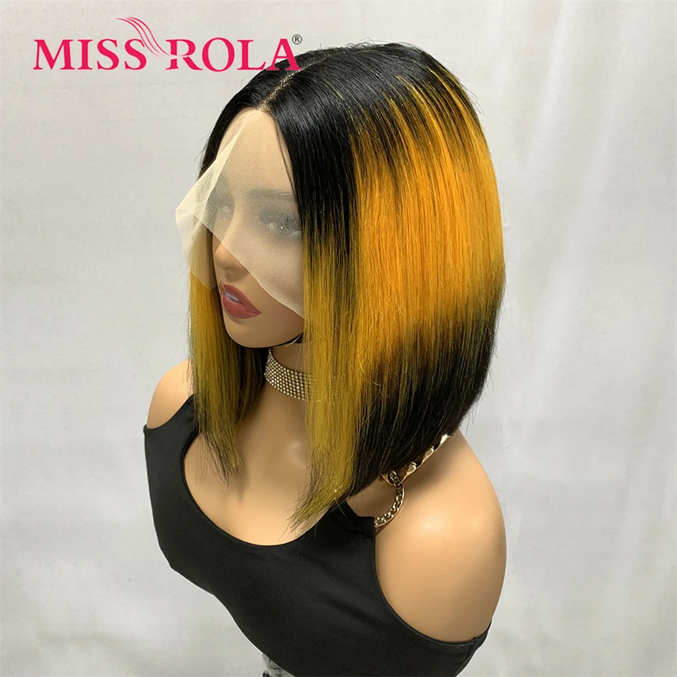 Rambut Miss Rola kelas 10A Wig Bob bagian renda Brasil 100% rambut manusia Wig Bob lurus Ombre Wig renda Bagian T Remy kepadatan 180%