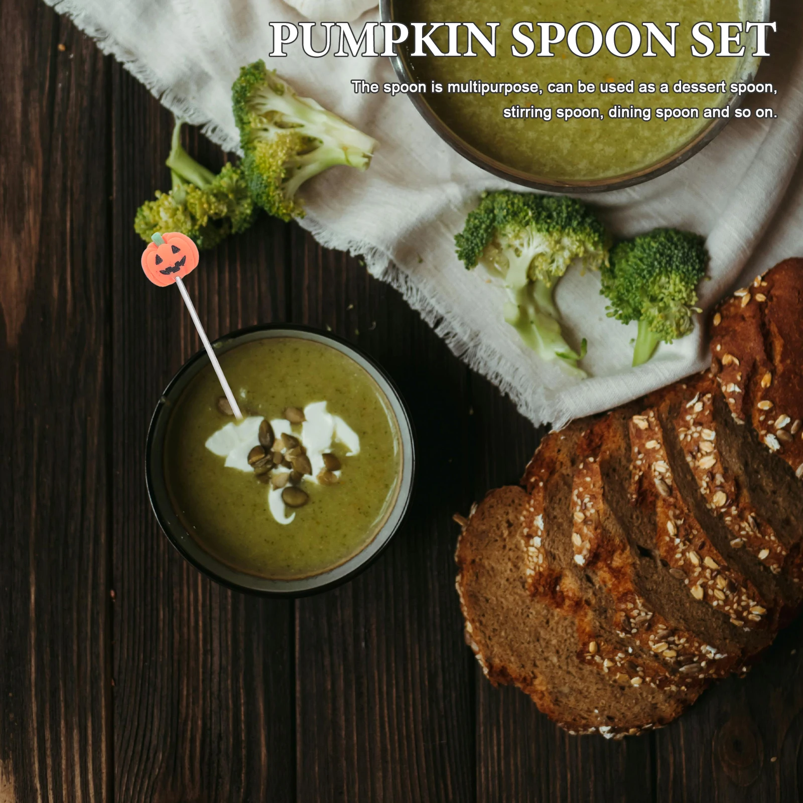 

6Pcs Pumpkin Spoon Set Stainless Steel Halloween Dinnerware Sturdy Long Lasting Halloween Spoons Multipurpose Spoon