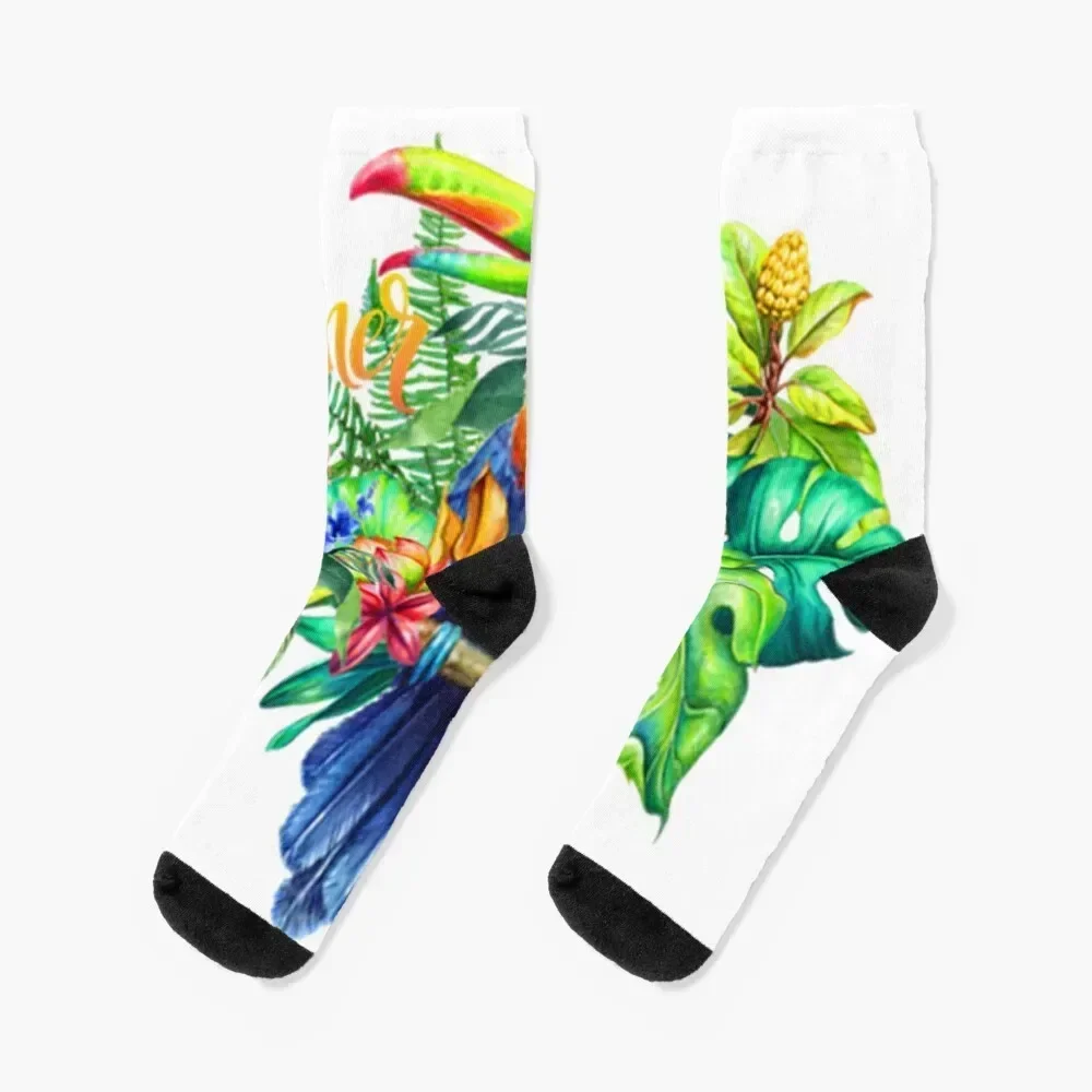 Summer Toucan And Flowers Socks christmas stocking kids Male Socks Women's