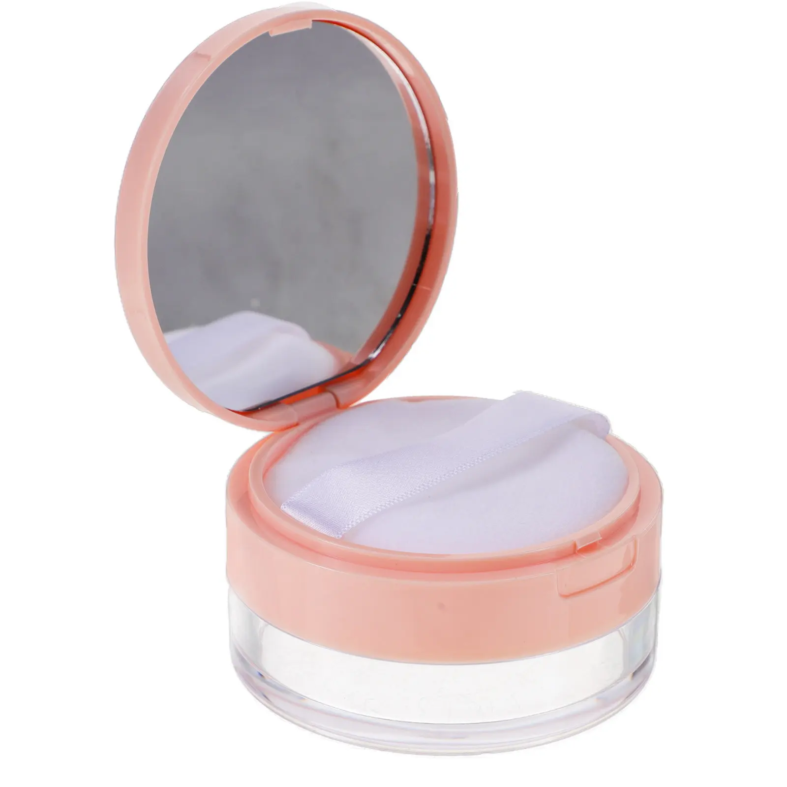 Pink Portable Empty Powder Container Double Layer Design Mirror Leakproof Powder Puff Case Makeup Storage Travel Essential