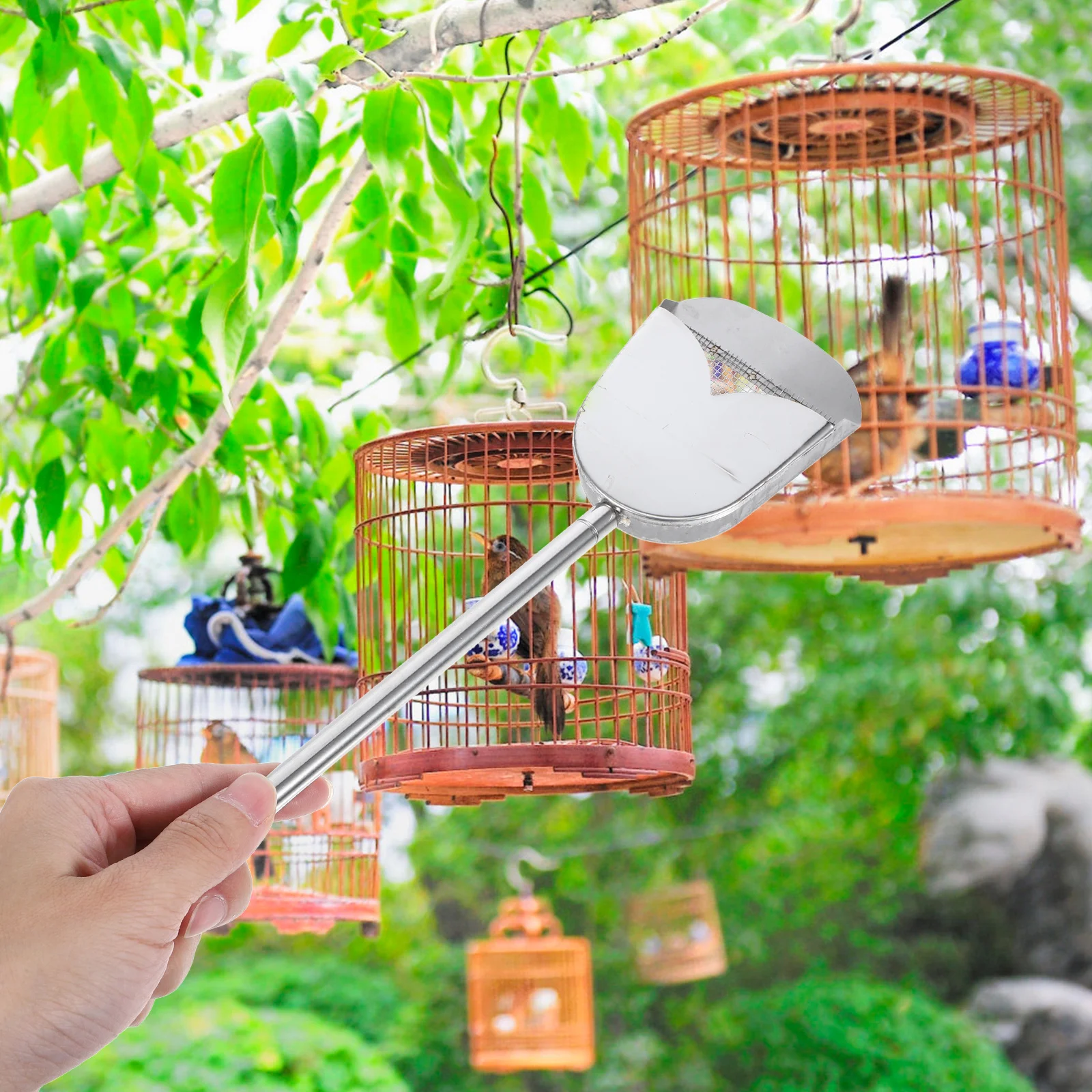 

Stainless Steel Adjustable Poop Scooper Telescopic Handle for Bird Cage Chicken Coop Cleaning Reptile Litter Small Pet Waste