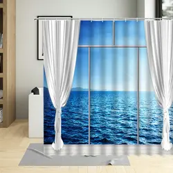 3D Window View Landscape Waterfall Shower Curtain Ocean Scenery Bird Flower Bathroom Curtains Decor Waterproof Fabric With Hooks