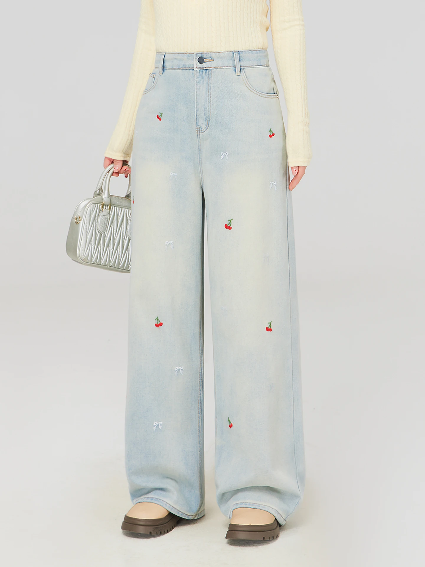 

Embroidered Slimming Design Wide Leg Jeans Casual High Waist Denim Fabric Spring Summer Women plus Size Pear aped Body Ligh...