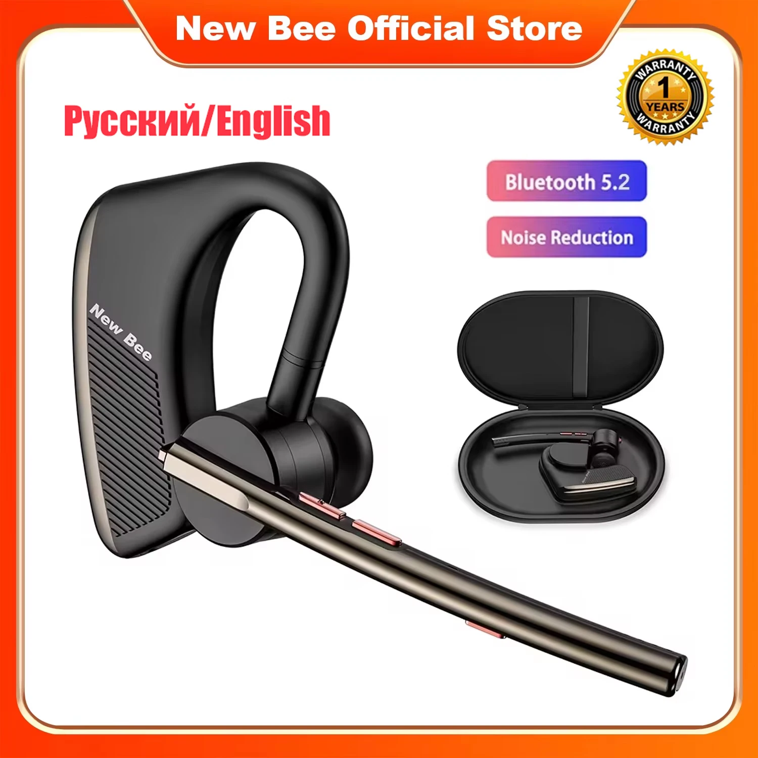 New Bee M50 Bluetooth Wireless Headset 5.2 Earphones Headphone with Dual Mic Hands-free Busines CVC8.0 Noise Cancelling Earpiece