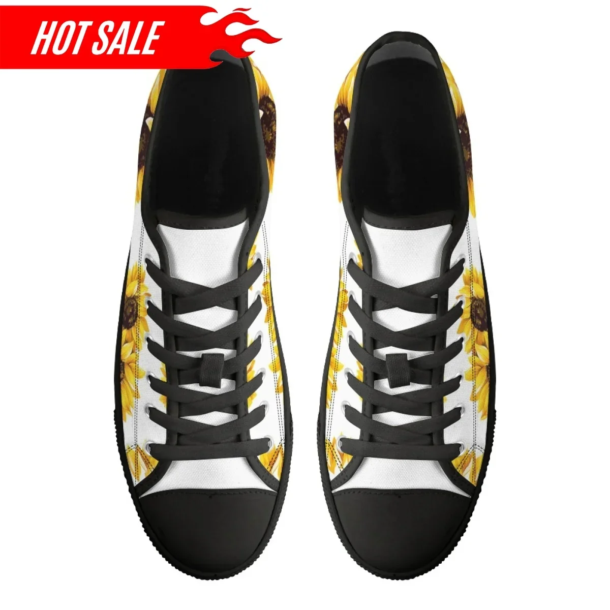 Sneakers for Woman Beautiful Yellow Flower Sunflower Low Top White & Black Canvas Shoes Designer Lady Shoes Zapatos Para Mujeres