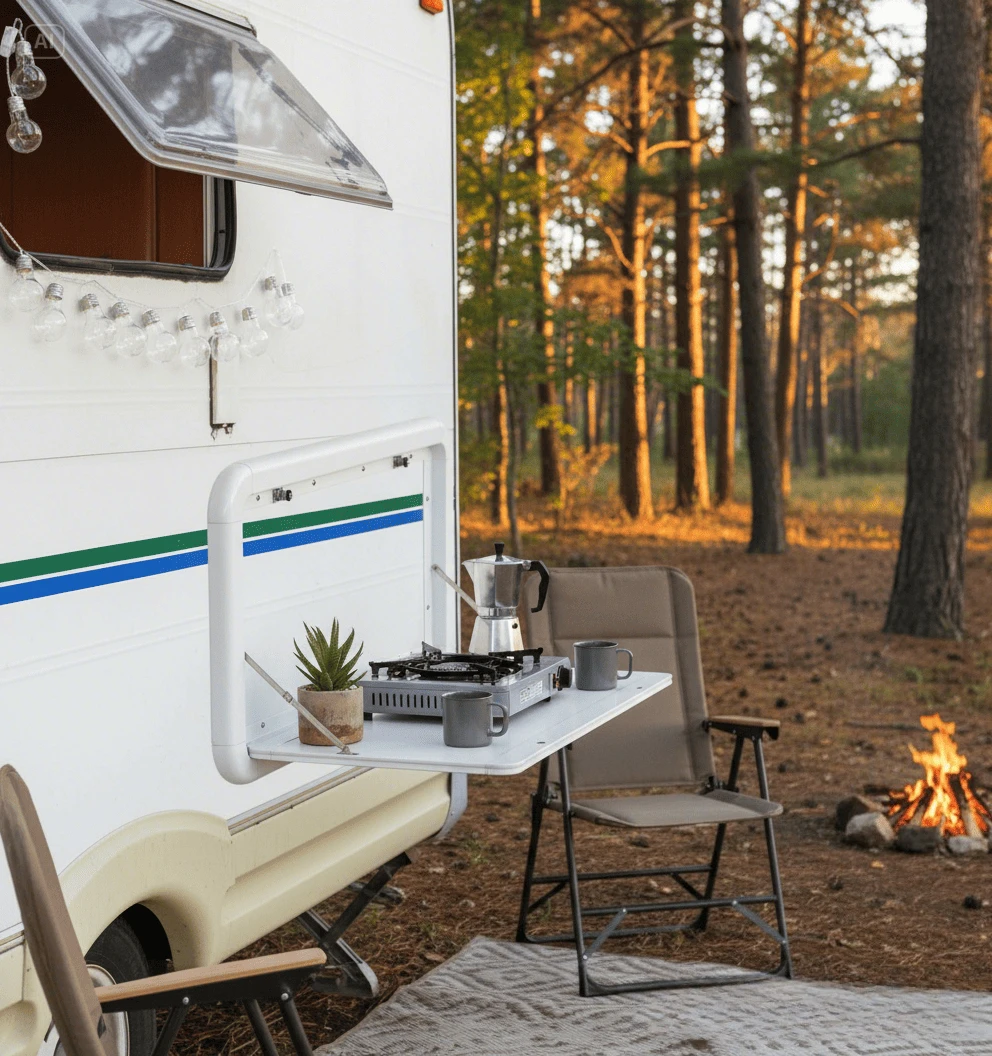 Aluminum Alloy Folding RV Table Wall Mounted Campervan Side Dining Caravan Picnic Lockable Outdoor Trailer Portable
