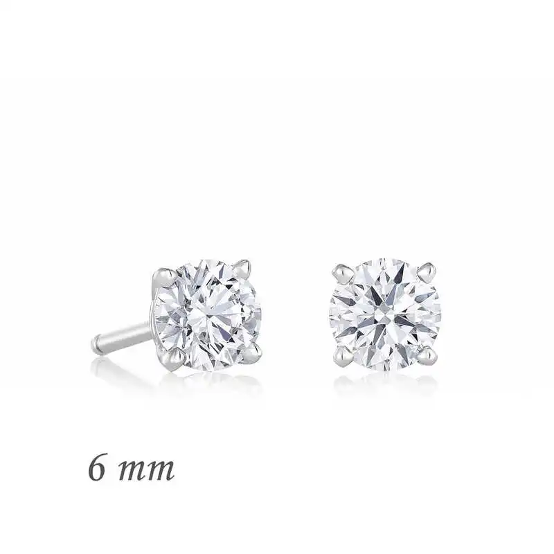 Silver Round Solitaire Zircon Earrings - 6 mm. Zircon Stone 925 Sterling Women for Jewelry Wedding Party Birthday Gift - Box - Fashion Girl Accessories