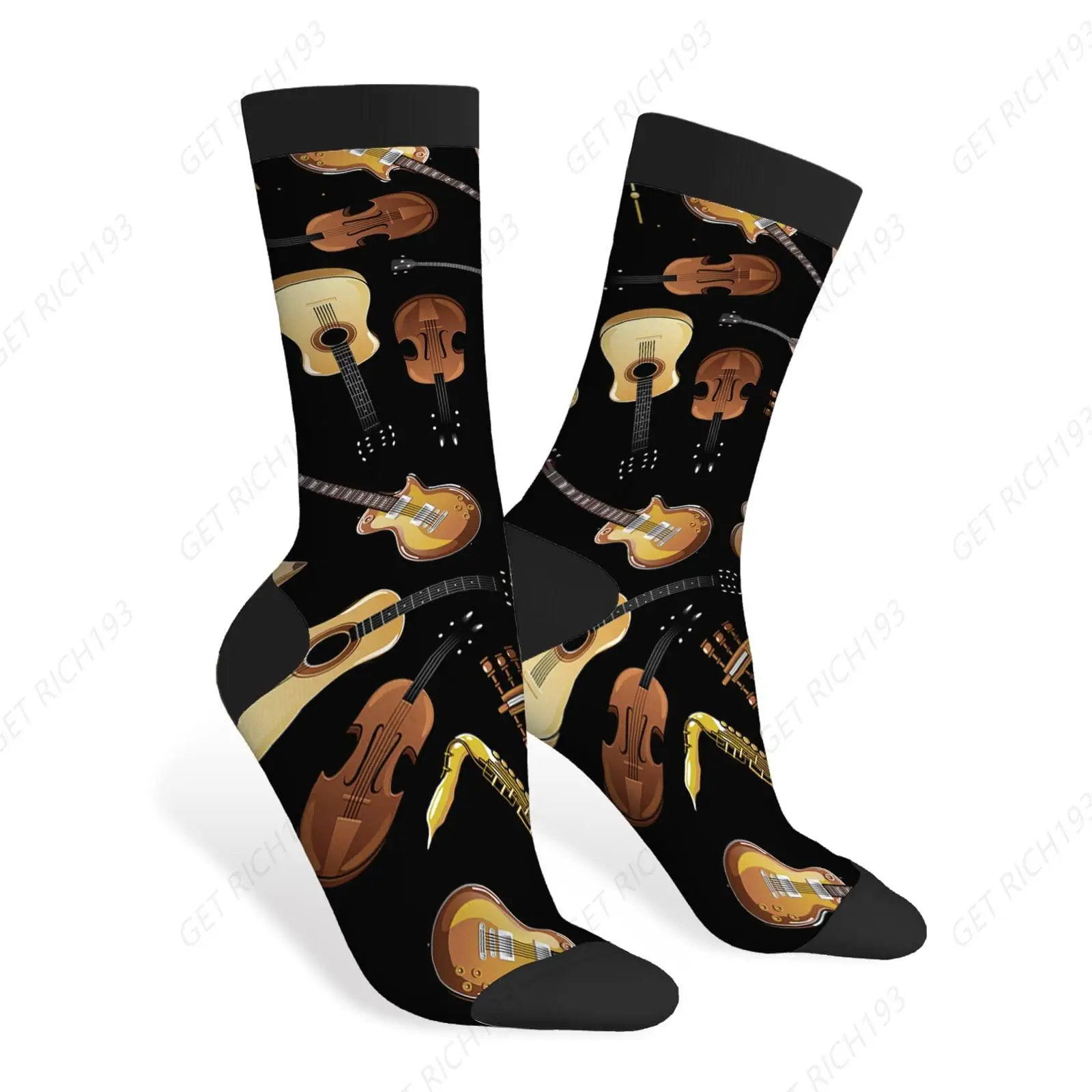 Rock Funny Socks Heavy Metal Music Instrument Guitar Jazz Art Concert Novelty Casual Crew Socks Design