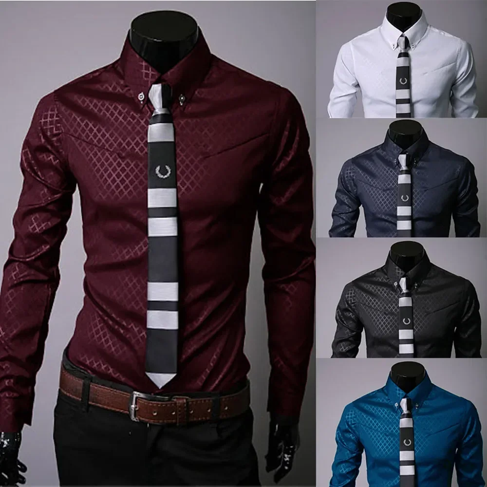 

Men's Shirt Luxury Casual Formal Long Sleeve Slim Fit Business Dress Shirts Tops commute office work shirt tops male clothing
