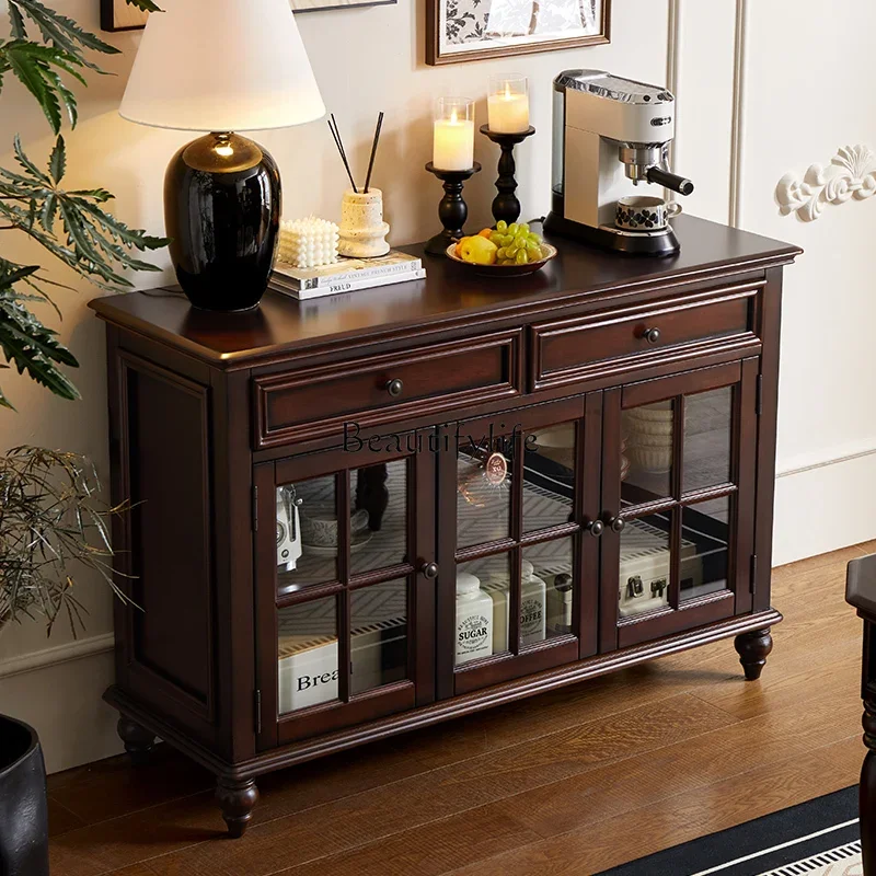

FG40*American all-solid wood three-door side cabinet, living room against the wall retro locker