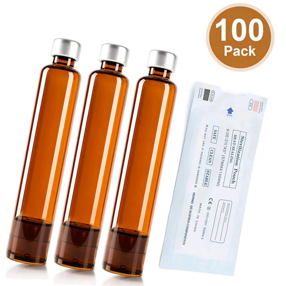 10-100Pcs UV‑Blocking Long Tubular Amber Glass Cartridge, 3Ml Single Sterile Pack Medical‑Grade Glass Vial Individual Packaging