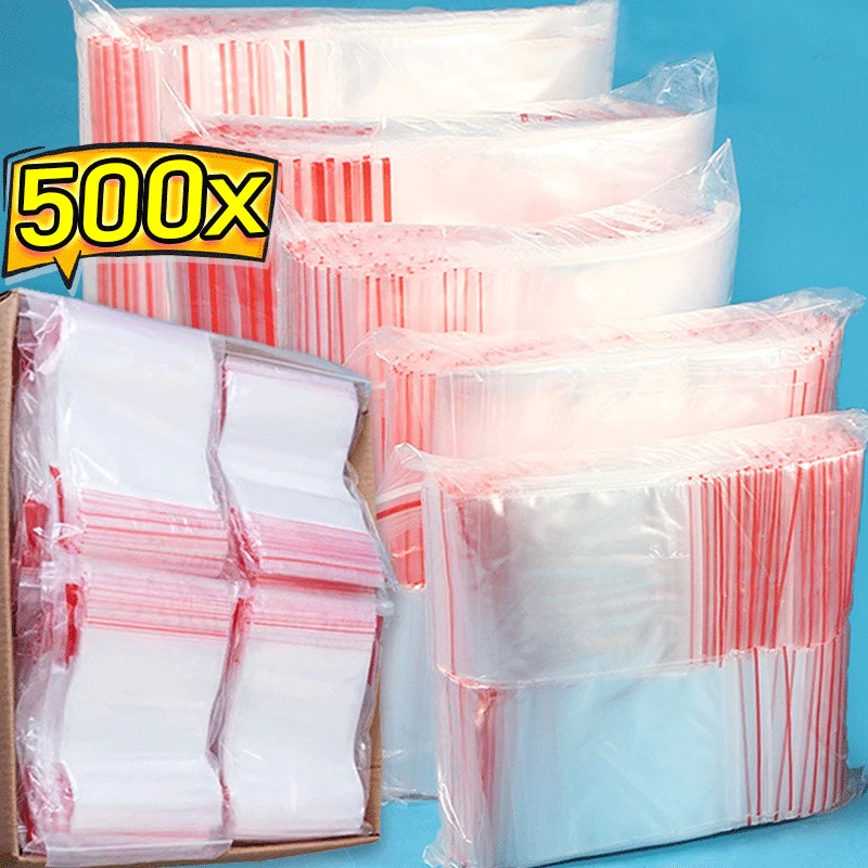 100-500pcs Thicken Zipper Self-sealing Bags Plastic Clear Reusable Small Packing Jewelry Storage Bag Reclosable Poly Bag Pouches