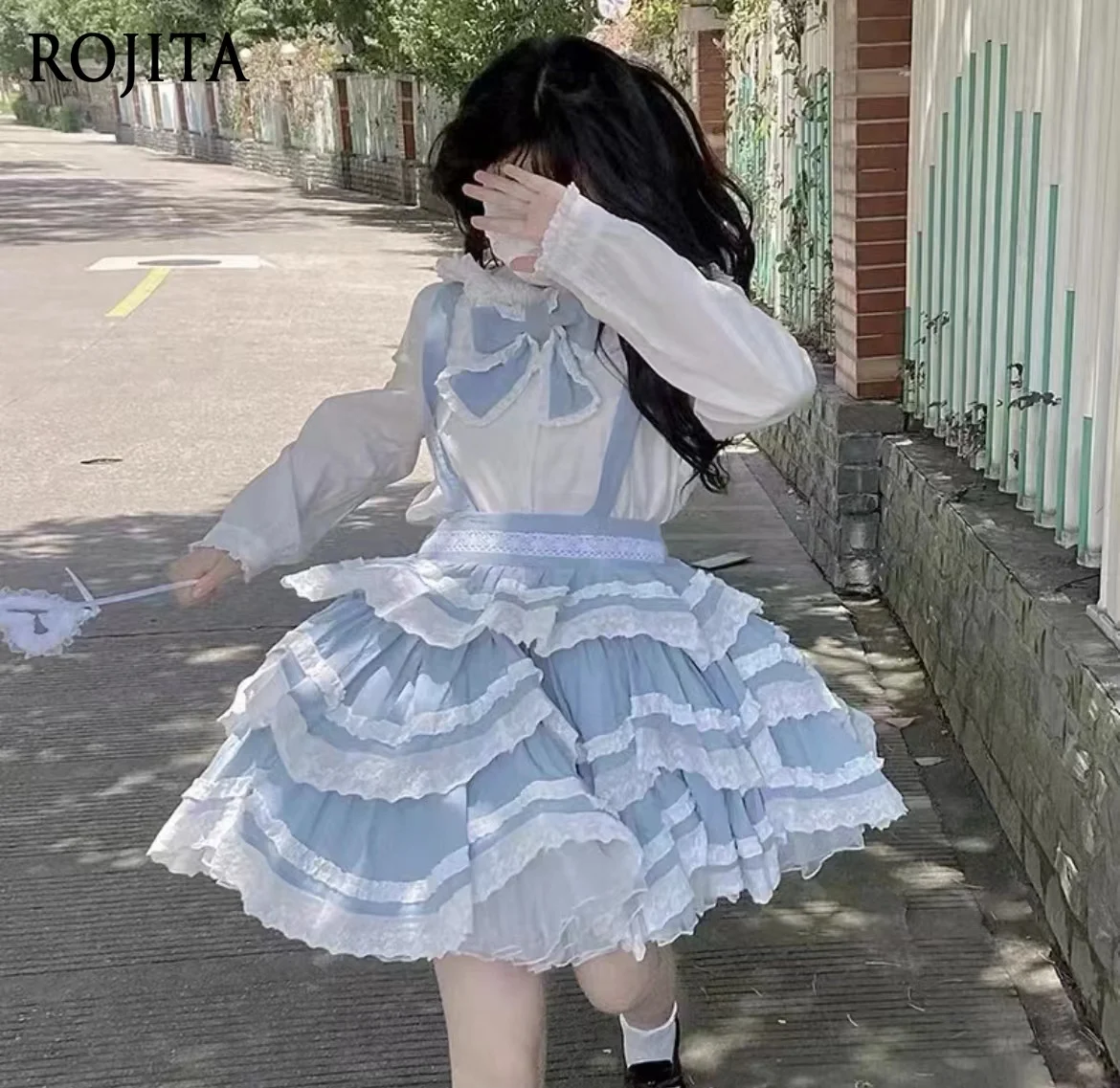 

Japanese Sweet Removable Strap Skirt Lolita Skirt Women Summer Sweet Sleeveless Tutu Skirt Free Bow Tie Shirt Not Included