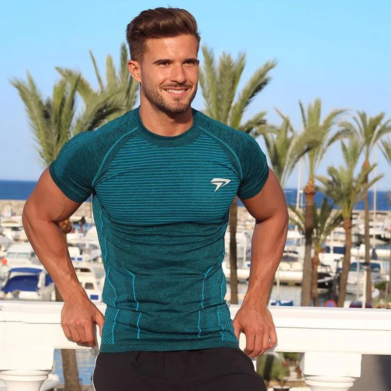 Men Compression Short Sleeve T-shirt Gym Fitness Bodybuilding Shirt Male Summer Tight Quick dry Tee Tops Brand Training Clothing