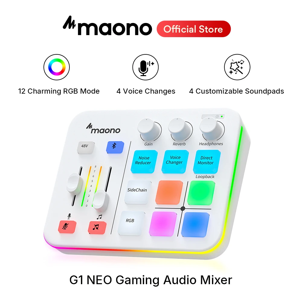 

MAONO G1 NEO Gaming Audio Mixer,Streaming 4-Channel Custom Sound Effects RGB with XLR Microphone Interface,for GameVoice,Podcast